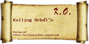 Kolling Orbán névjegykártya